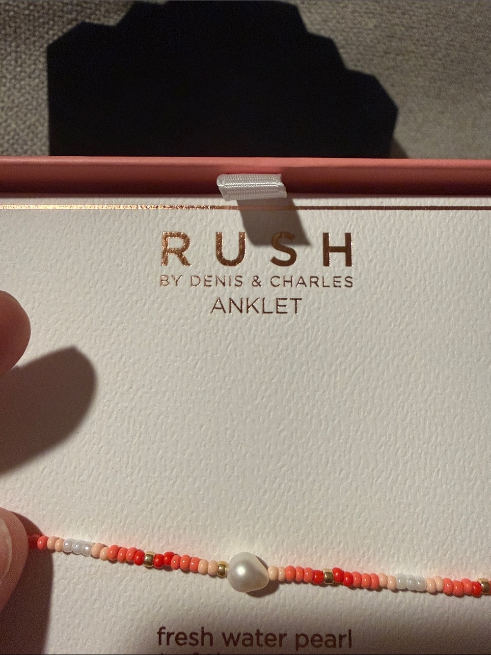 RUSH Coral Beaded Anklet with Freshwater Pearl